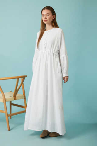 Buttoned Muslin Dress White - 13