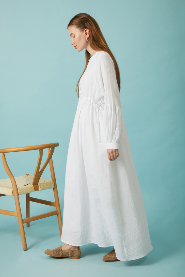 Buttoned Muslin Dress White - 14