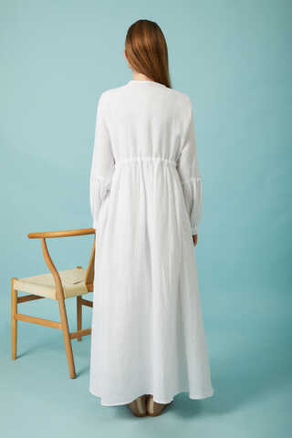 Buttoned Muslin Dress White - 15