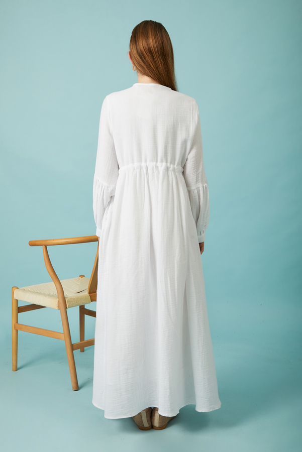 Buttoned Muslin Dress White - 15