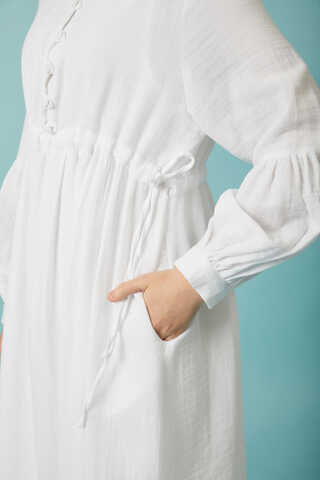 Buttoned Muslin Dress White - 5