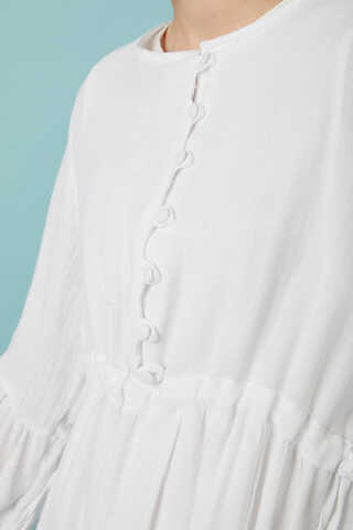 Buttoned Muslin Dress White - 7