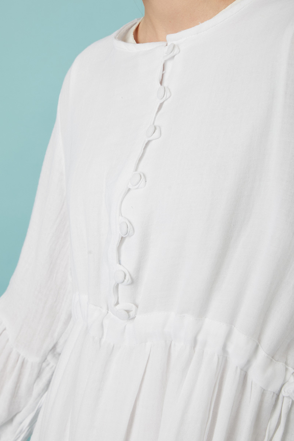 Buttoned Muslin Dress White - 7