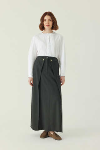 Buttoned Polyviscose Skirt – Anthracite - 1