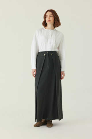 Buttoned Polyviscose Skirt – Anthracite - 5