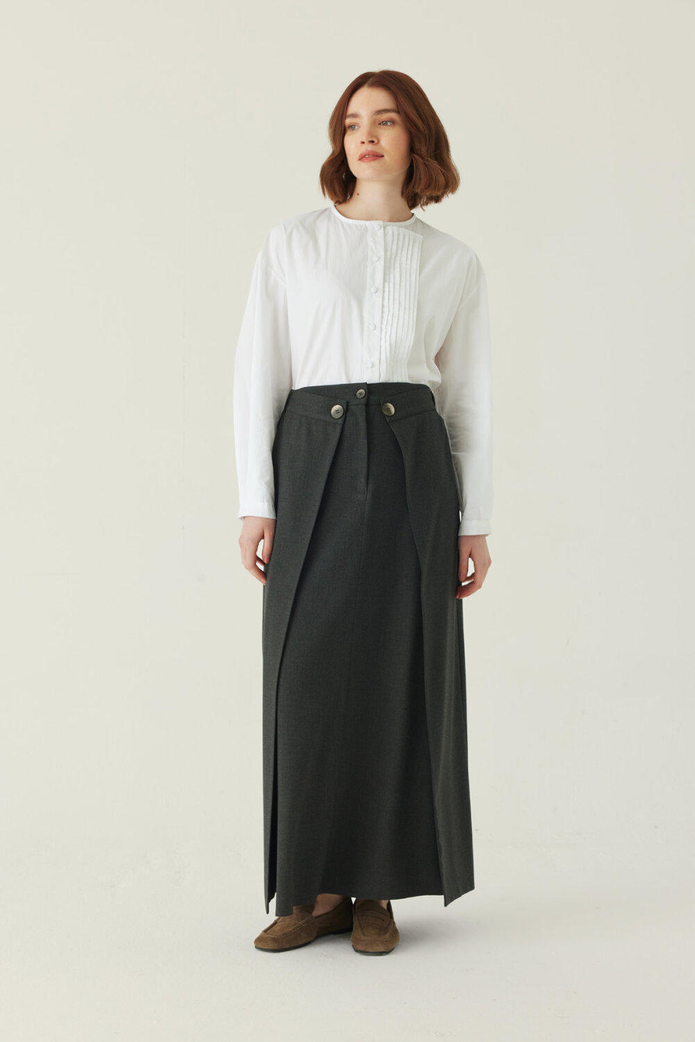 Buttoned Polyviscose Skirt – Anthracite - 5
