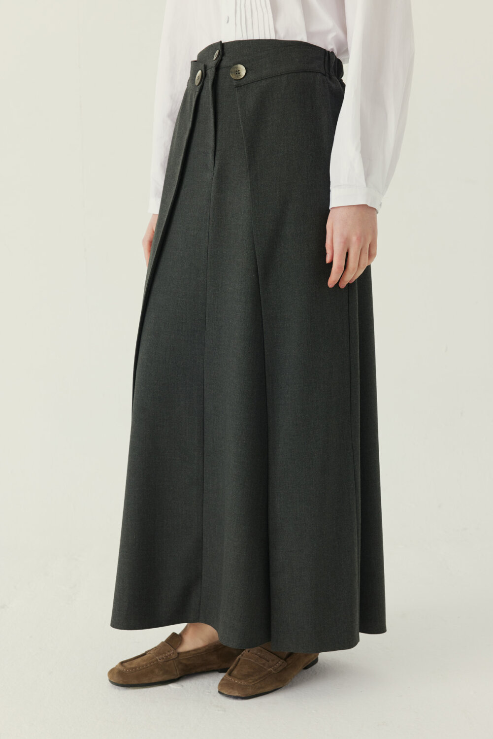 Buttoned Polyviscose Skirt – Anthracite - 2