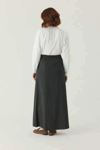 Buttoned Polyviscose Skirt – Anthracite - 4