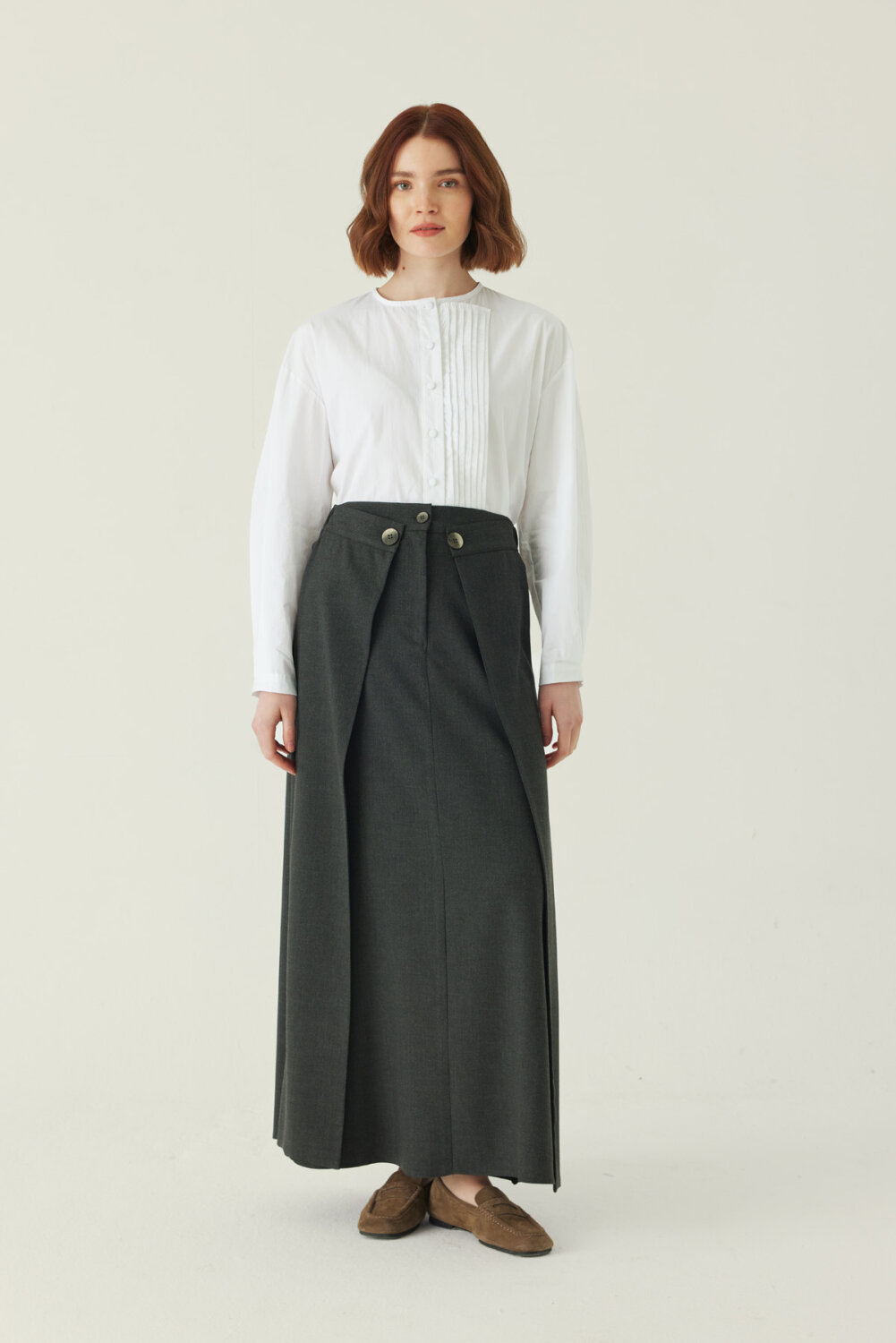 Buttoned Polyviscose Skirt – Anthracite 