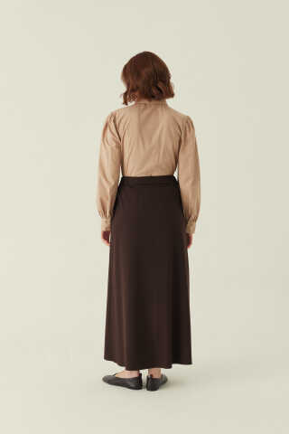 Buttoned Polyviscose Skirt – Dark Brown - 2
