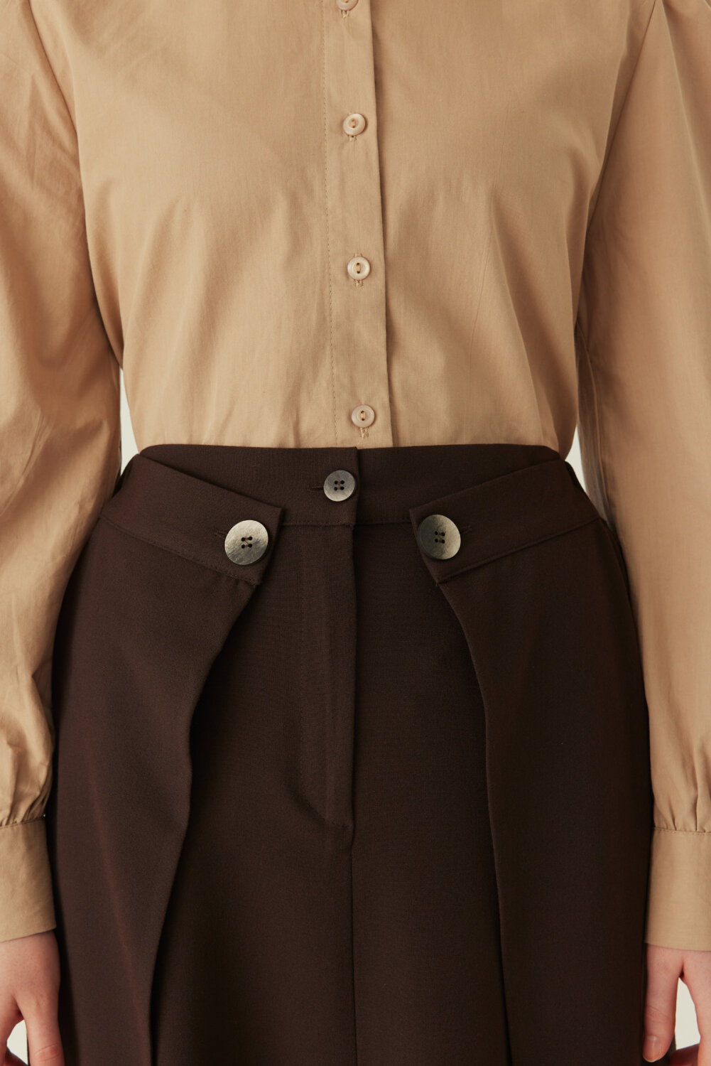 Buttoned Polyviscose Skirt – Dark Brown - 3