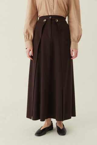 Buttoned Polyviscose Skirt – Dark Brown - 4