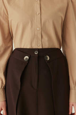 Buttoned Polyviscose Skirt – Dark Brown - 3