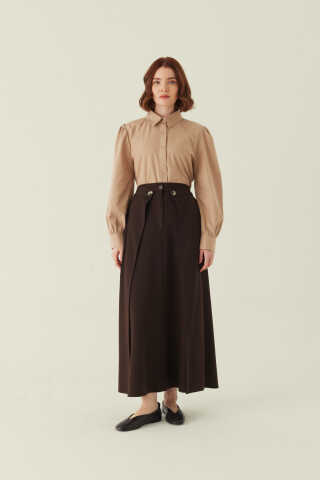 Buttoned Polyviscose Skirt – Dark Brown - 1