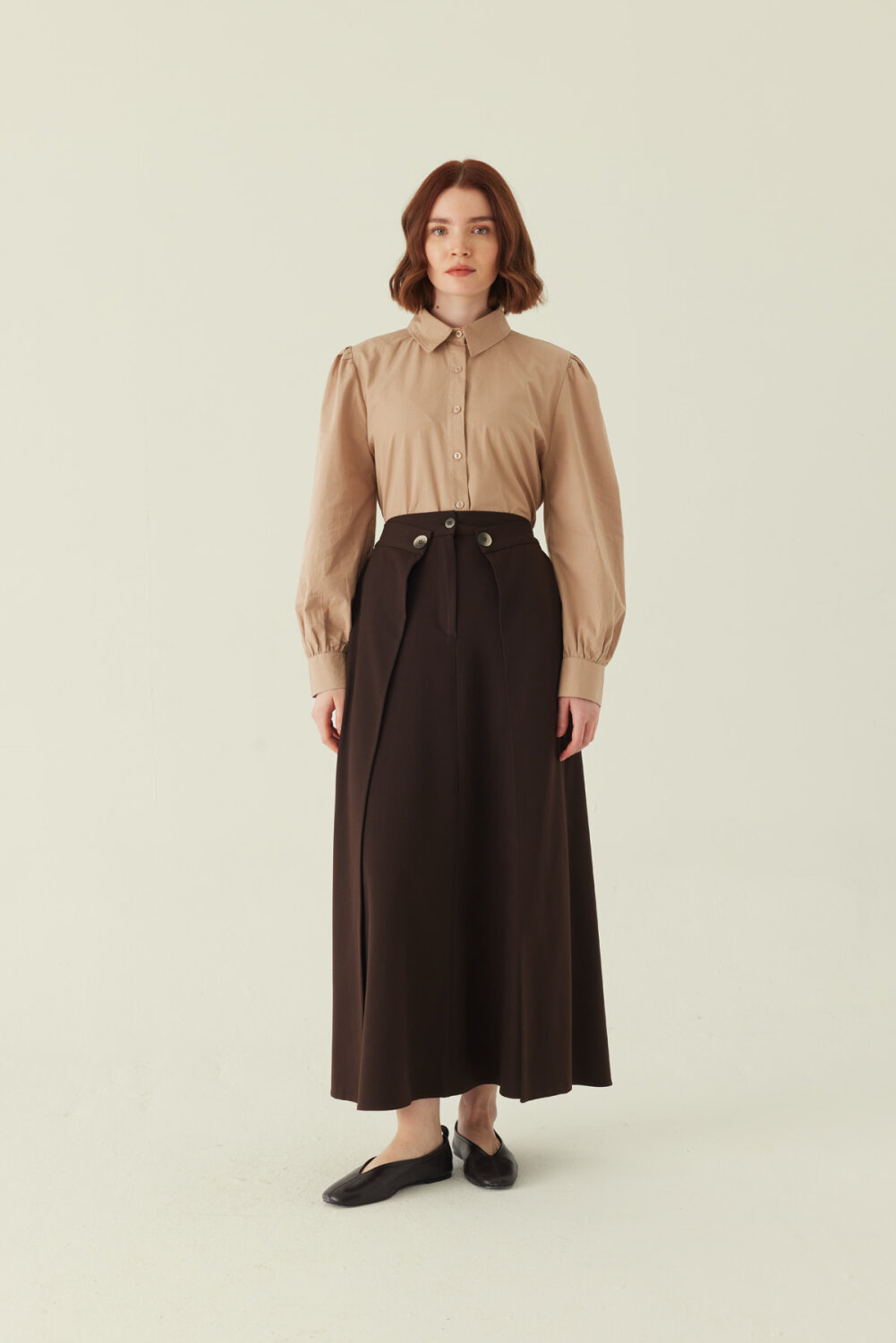 Buttoned Polyviscose Skirt – Dark Brown - 1