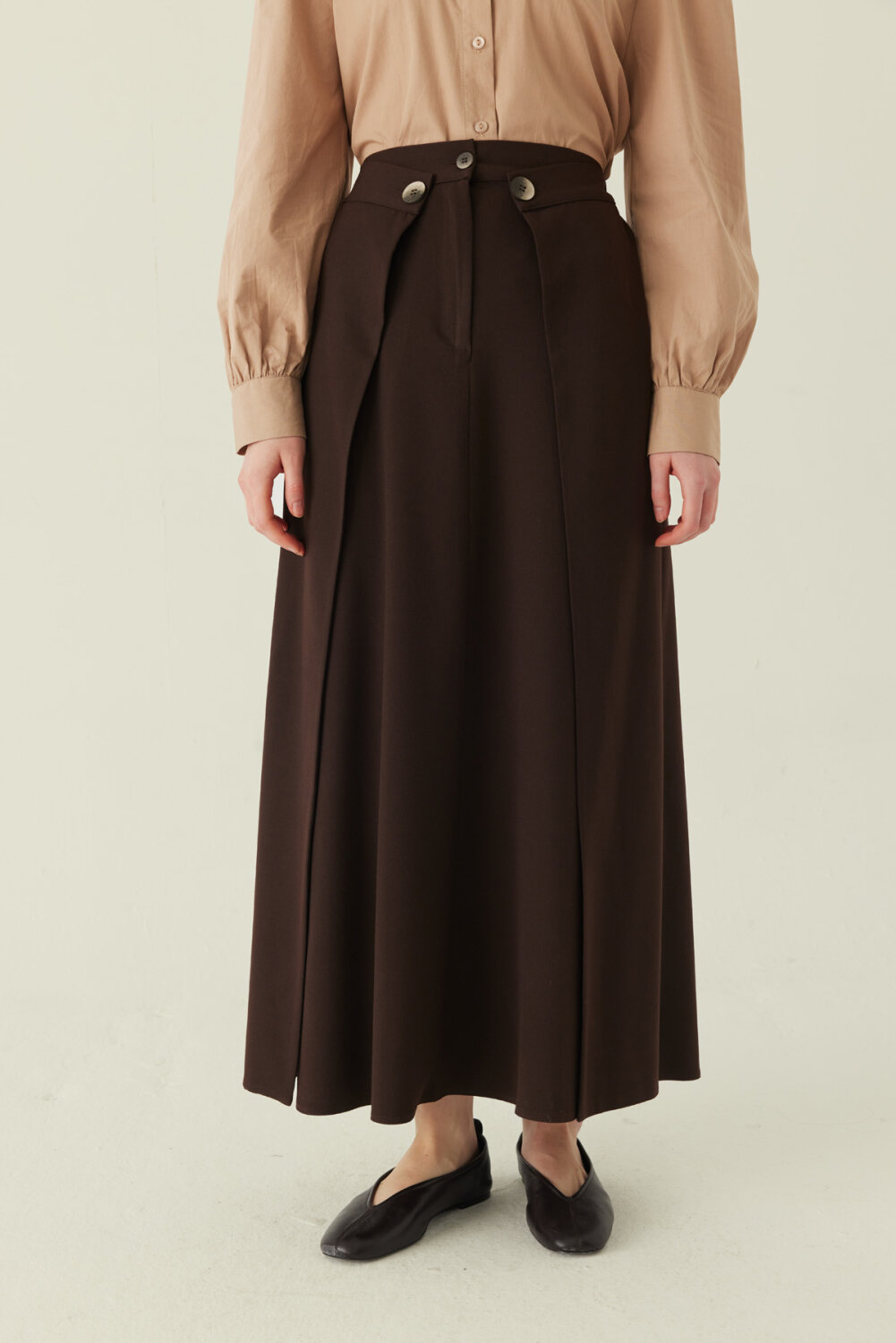 Buttoned Polyviscose Skirt – Dark Brown - 4