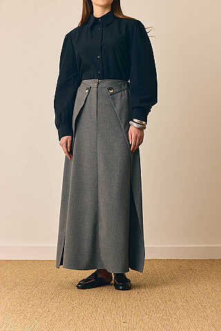 Buttoned Polyviscose Skirt – Grey - 1