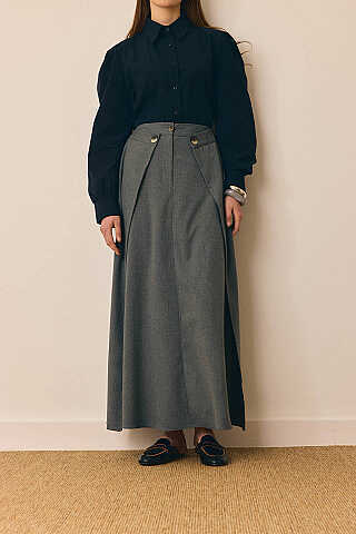 Buttoned Polyviscose Skirt – Grey - 3