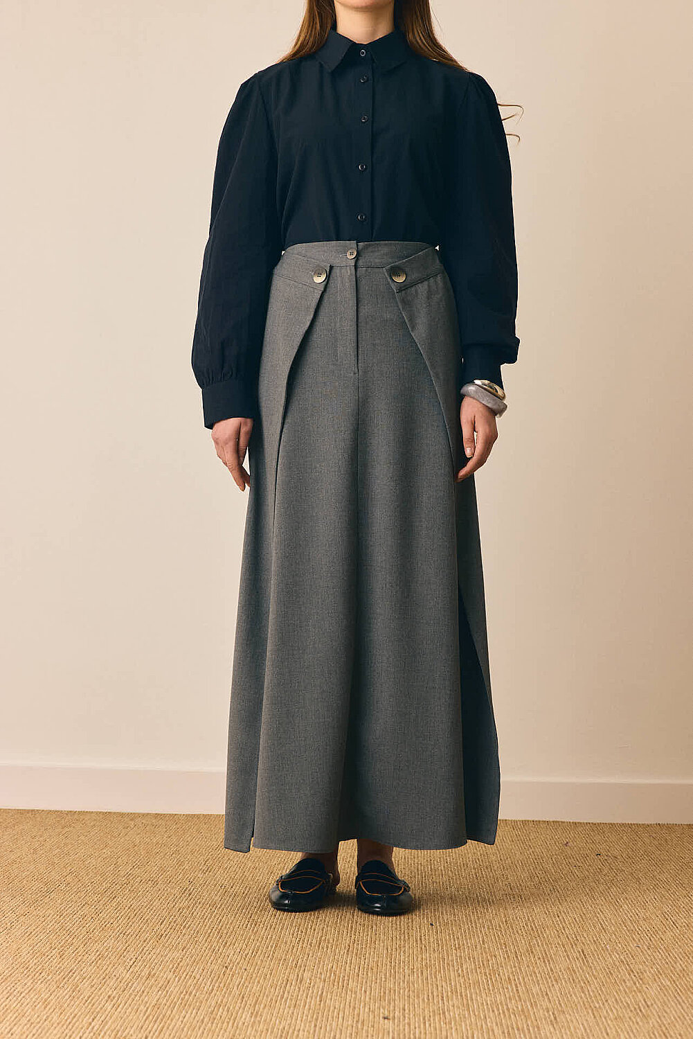 Buttoned Polyviscose Skirt – Grey - 5