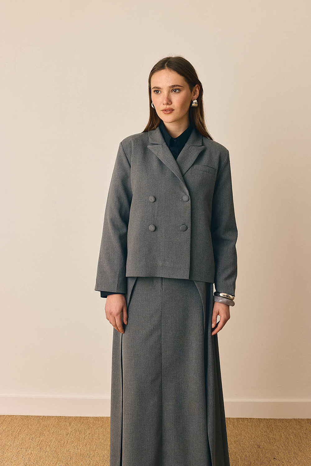 Buttoned Polyviscose Skirt – Grey - 2