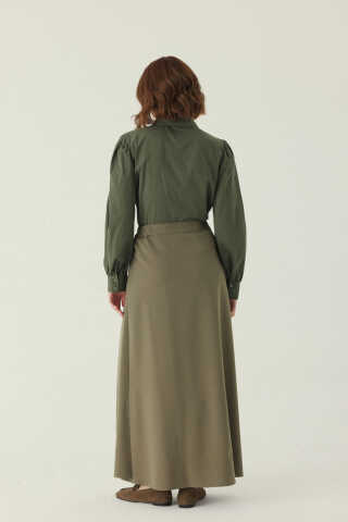 Buttoned Polyviscose Skirt – Khaki - 3