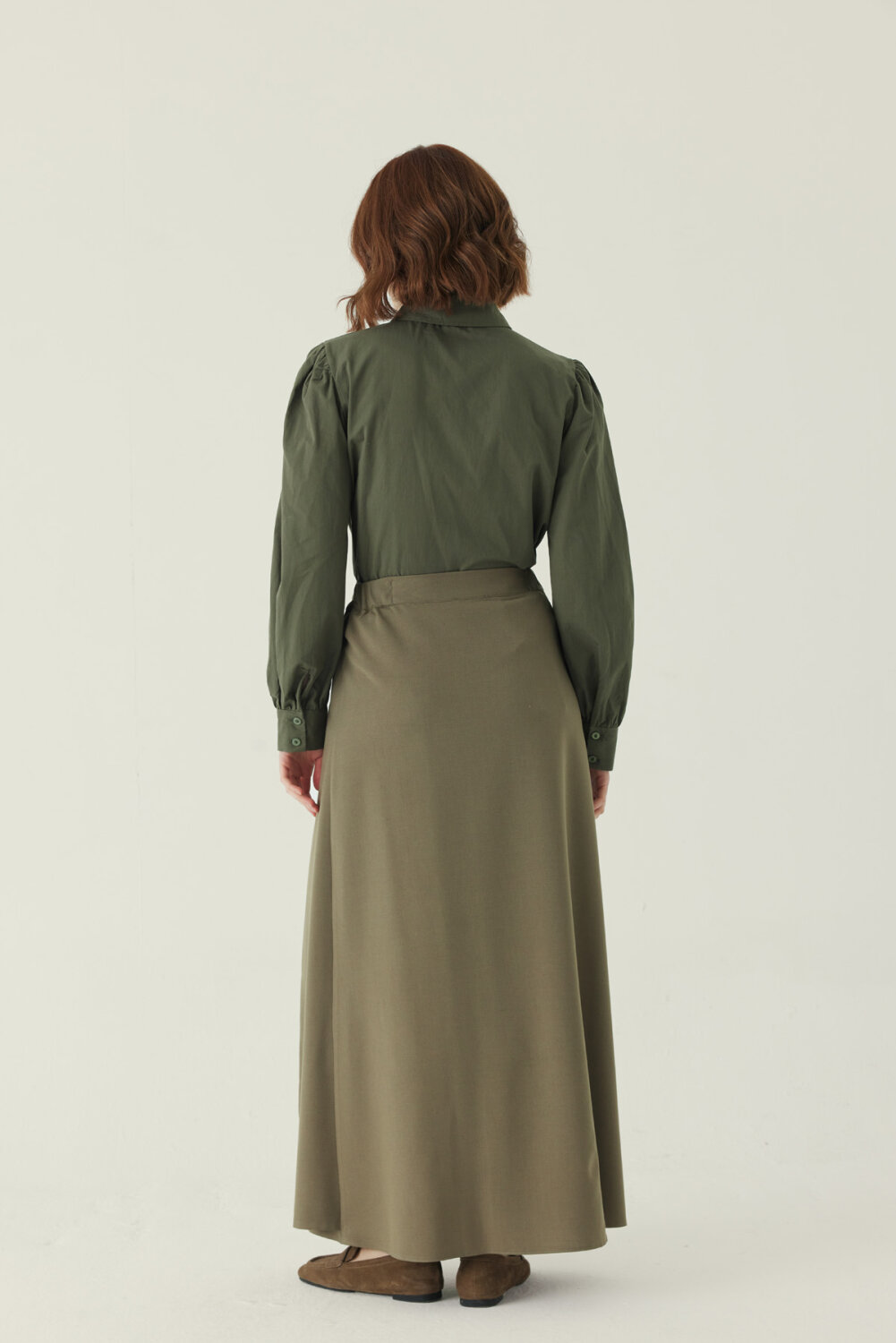 Buttoned Polyviscose Skirt – Khaki - 3
