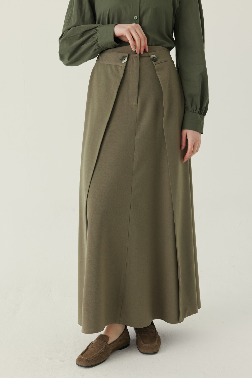 Buttoned Polyviscose Skirt – Khaki - 2
