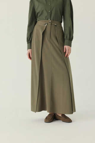 Buttoned Polyviscose Skirt – Khaki - 4