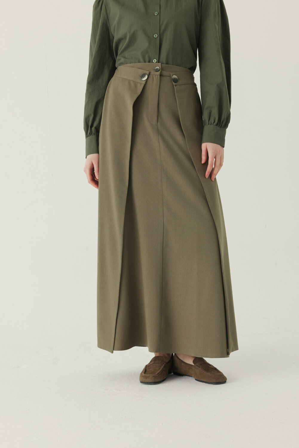 Buttoned Polyviscose Skirt – Khaki - 4