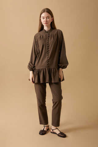 Buttoned Ruffle Set Brown - 1