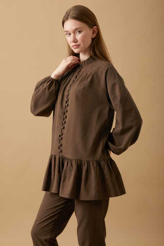 Buttoned Ruffle Set Brown - 2