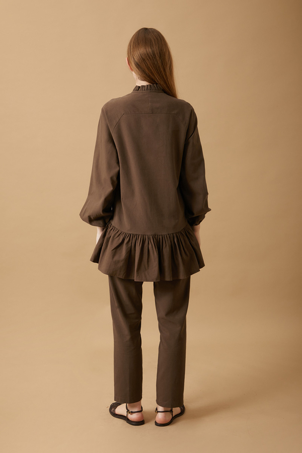 Buttoned Ruffle Set Brown - 7