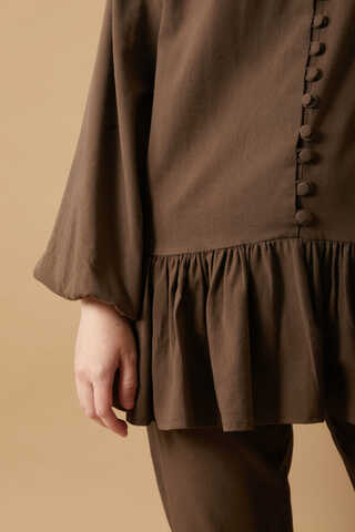 Buttoned Ruffle Set Brown - 4