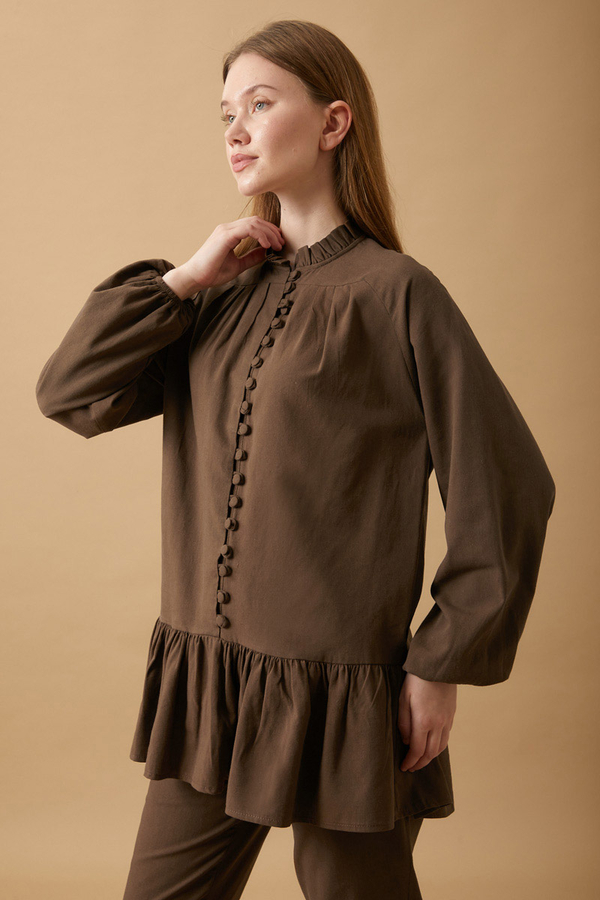 Buttoned Ruffle Set Brown - 5