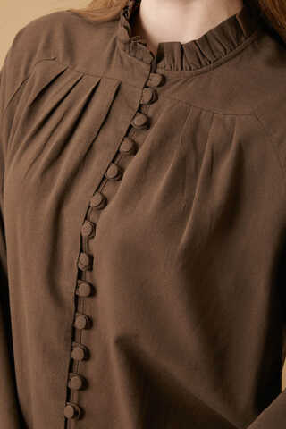 Buttoned Ruffle Set Brown - 6