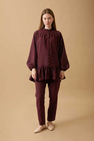 Buttoned Ruffle Set Burgundy - 2
