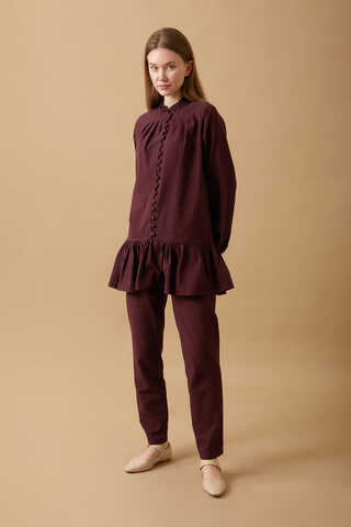 Buttoned Ruffle Set Burgundy - 3