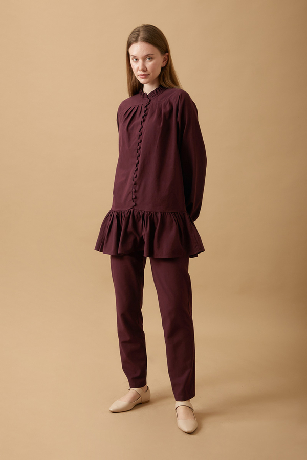 Buttoned Ruffle Set Burgundy - 3
