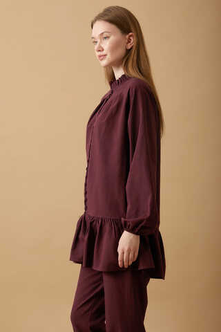 Buttoned Ruffle Set Burgundy - 5