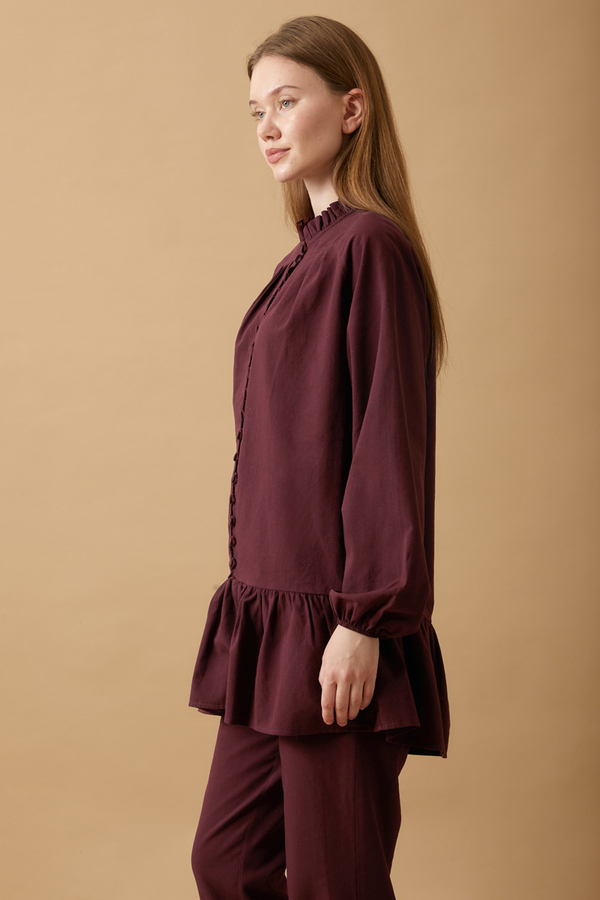 Buttoned Ruffle Set Burgundy - 5