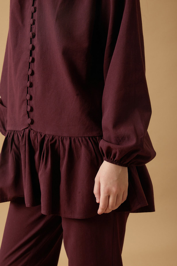 Buttoned Ruffle Set Burgundy - 6