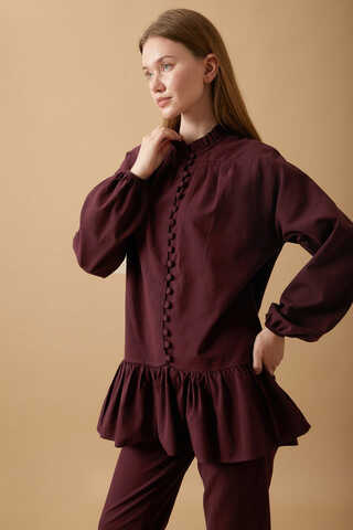 Buttoned Ruffle Set Burgundy - 1