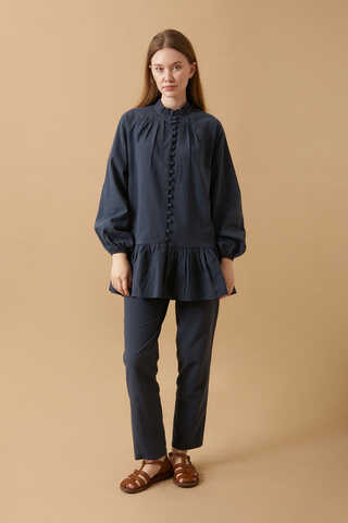 Buttoned Ruffle Set Navy Blue - 2