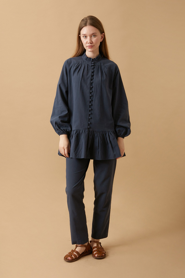 Buttoned Ruffle Set Navy Blue - 2