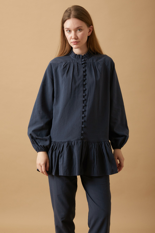 Buttoned Ruffle Set Navy Blue 