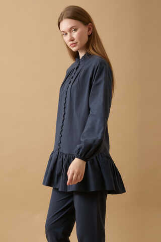 Buttoned Ruffle Set Navy Blue - 3