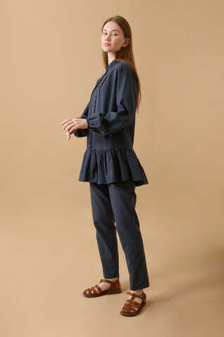 Buttoned Ruffle Set Navy Blue - 4