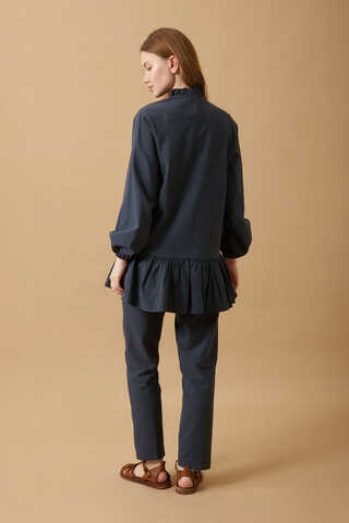 Buttoned Ruffle Set Navy Blue - 7