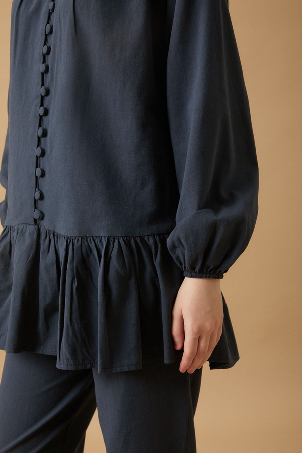 Buttoned Ruffle Set Navy Blue - 5