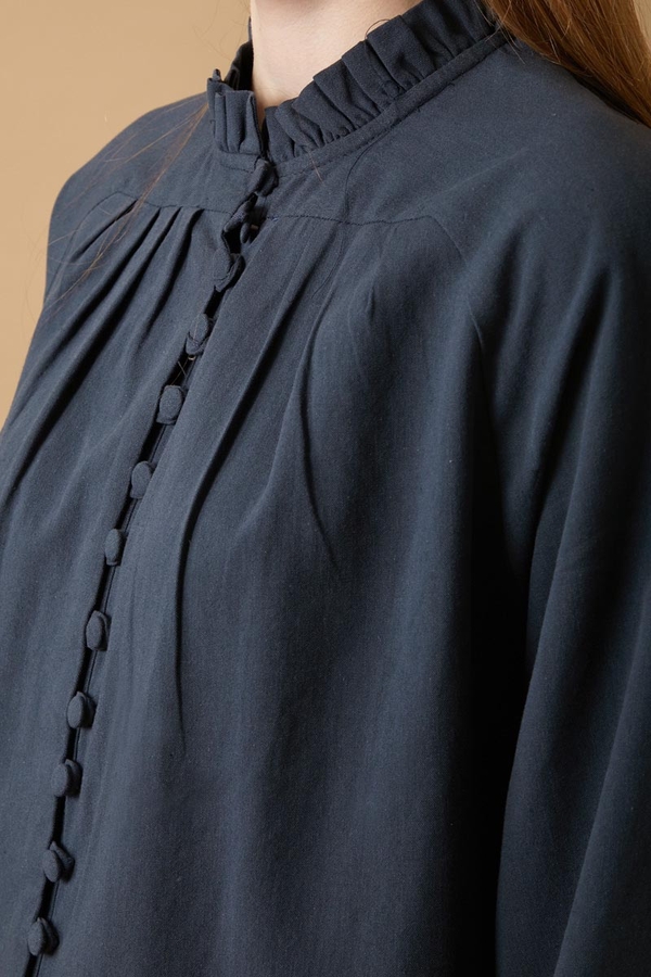 Buttoned Ruffle Set Navy Blue - 6
